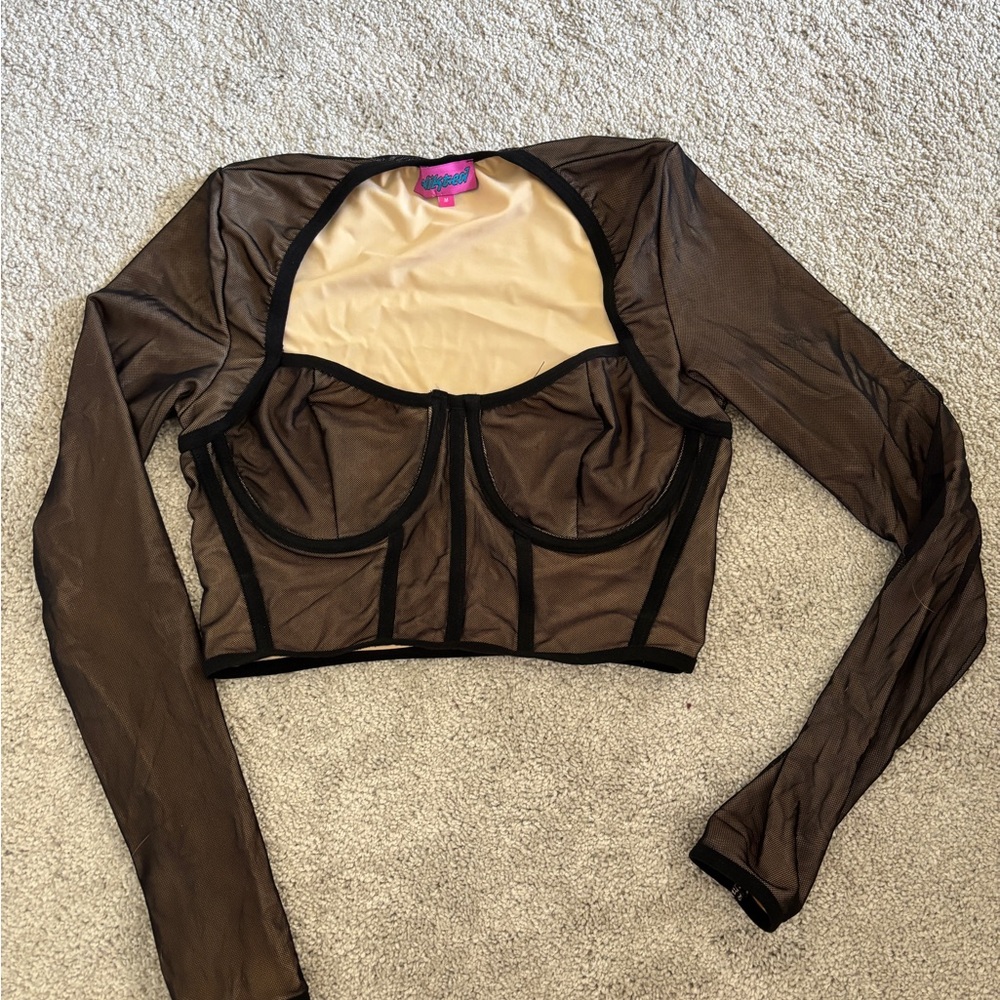 Edikted Sheer Lined Black Crop Top Bustier